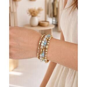Pomina Gold Stone Stretch Bracelet Set New